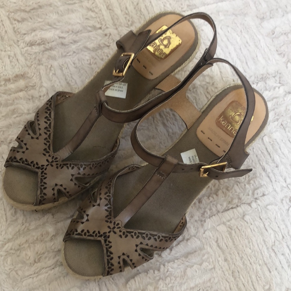 Kanna wedge sandals heels espadrilles leather upper Size 9 EU 39 Made in Spain